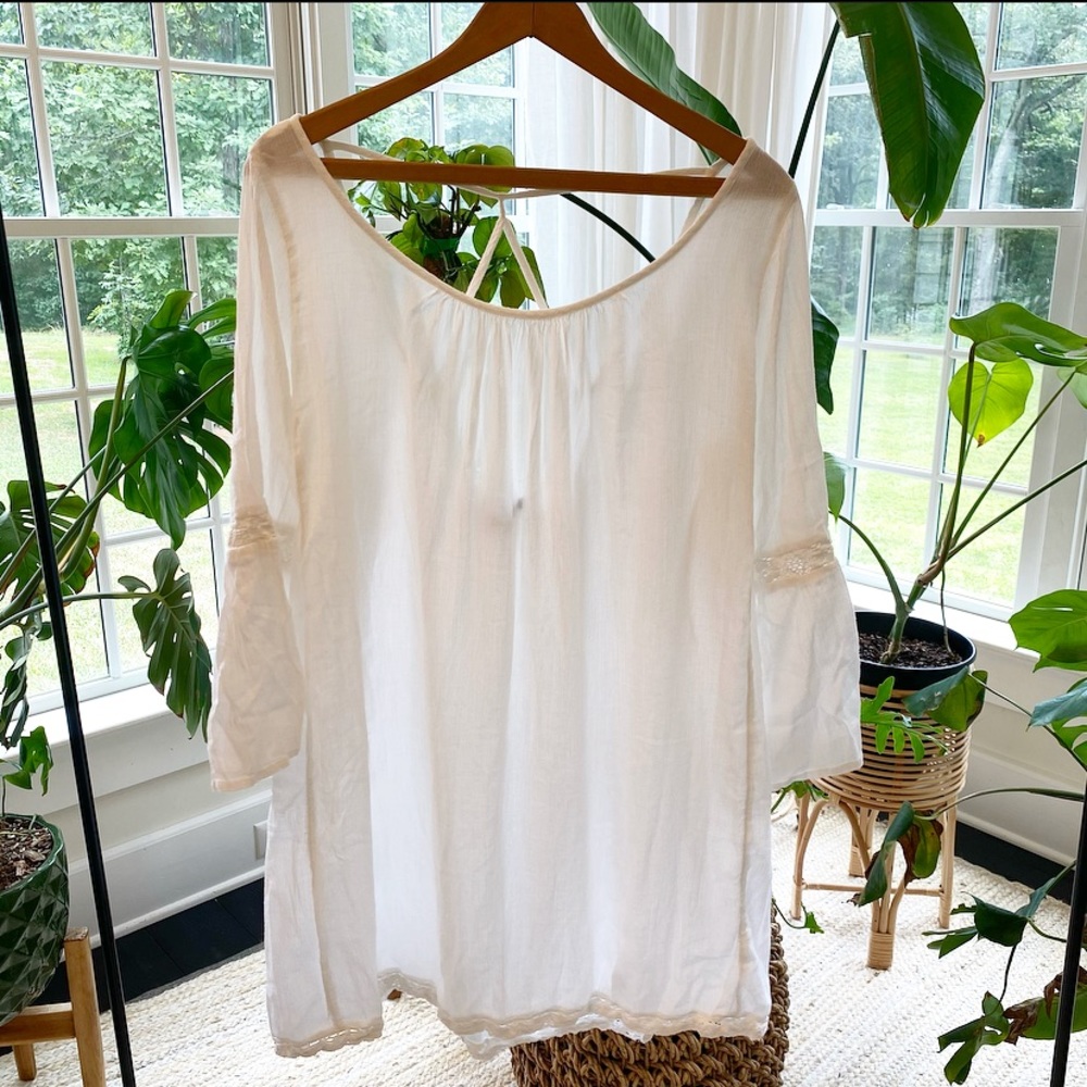 Aerie Tunic Dress Boho Lace Peasant Scoop Back